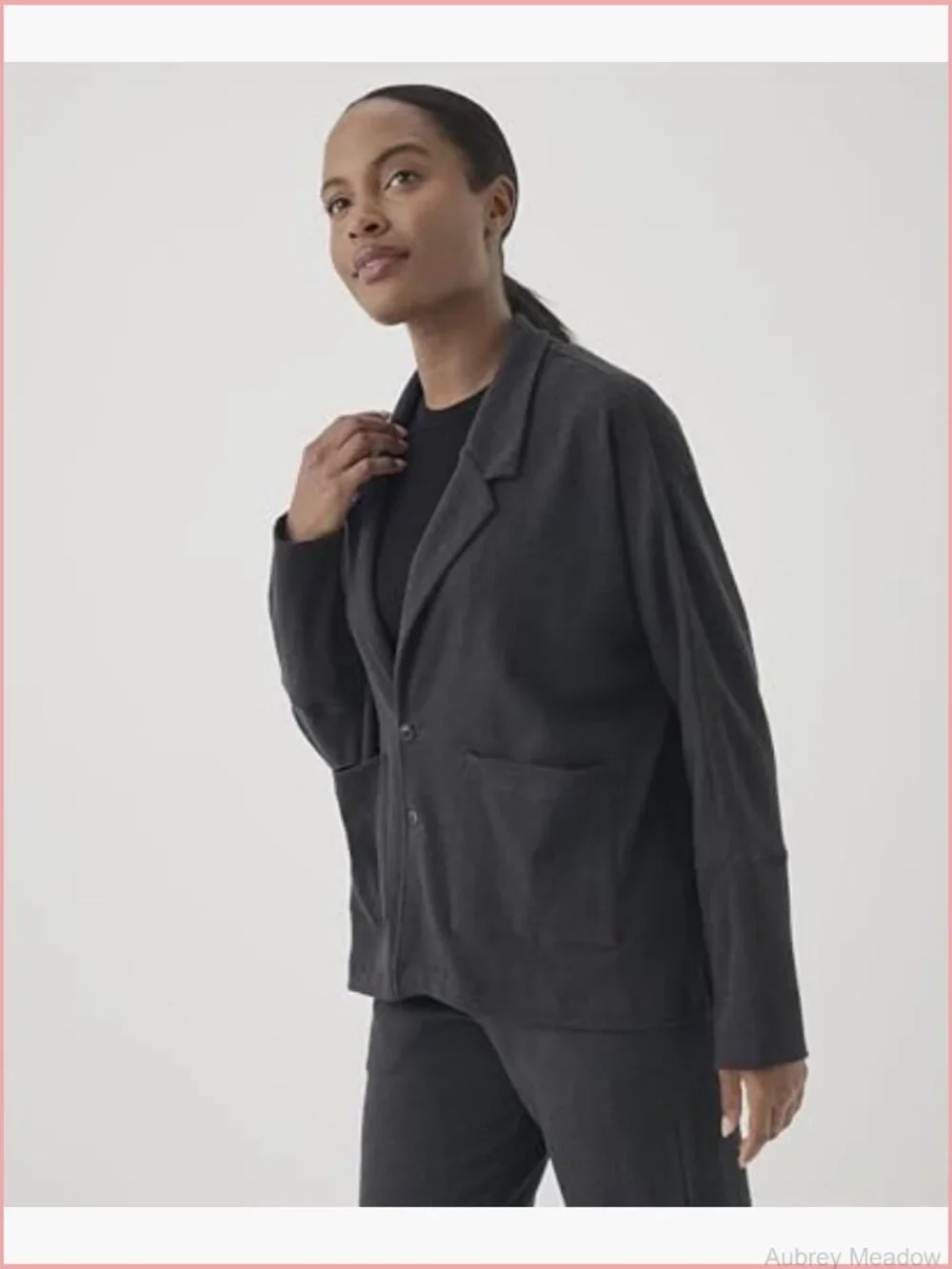 Relaxed Fit Organic Cotton Blazer with Notched Lapel, Open Front, Long Sleeve
